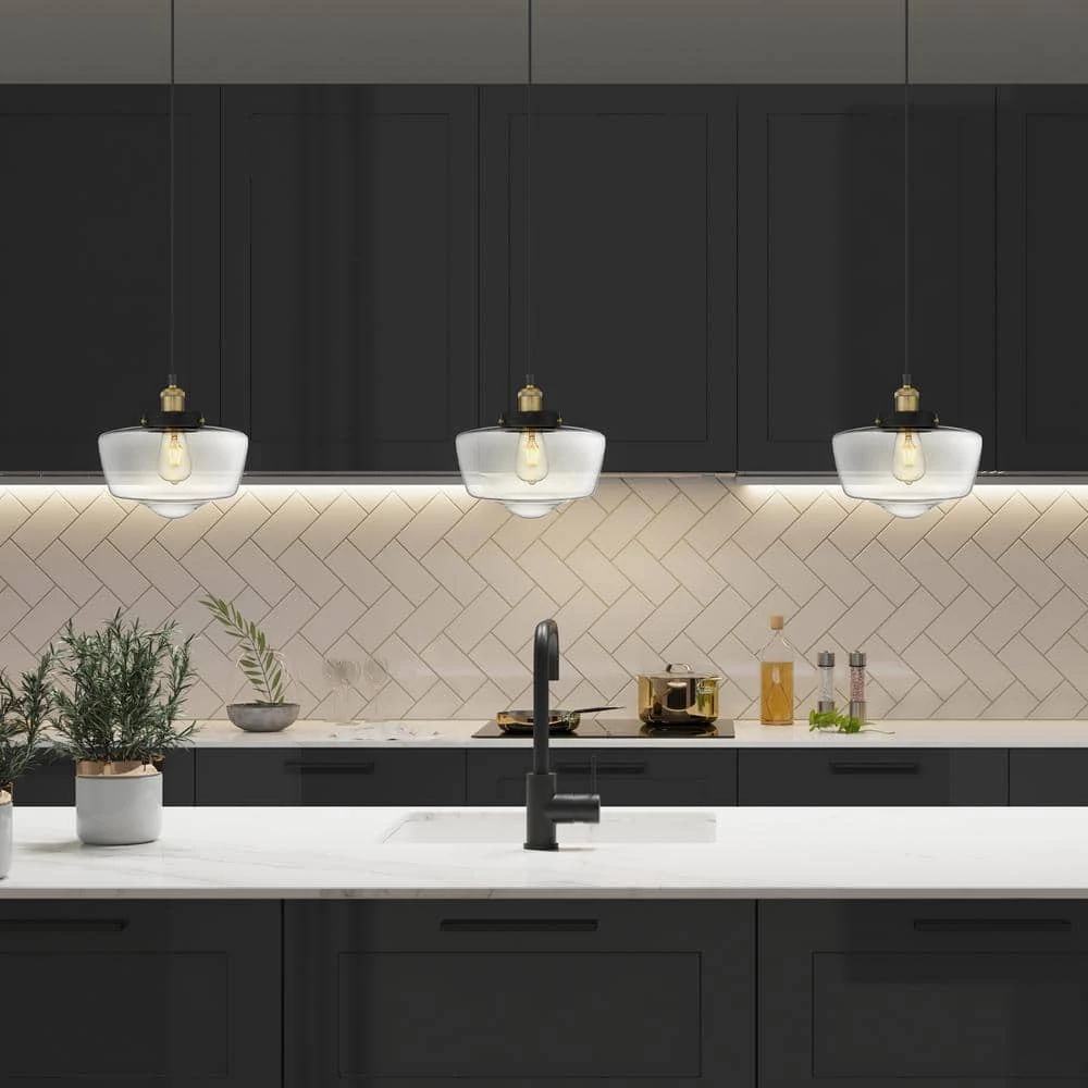 Sumaya 1-Light Brass and Black Mini Pendant with Glass Shade by OVE Decors 4 Sumaya 1-Light Brass and Black Mini Pendant with Glass Shade by OVE Decors - Image 2