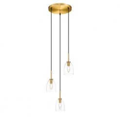 Vanessa 3-Light Brass Pendant with Glass Shade by OVE Decors