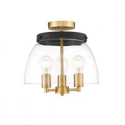 Romina 13 in. 3-Light Brass Semi-Flush Mount by OVE Decors