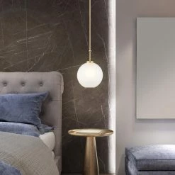 Atkin 1-Light Brushed Gold Globe Pendant Light with Frosted Glass Shade by OVE Decors -Kenroy Home Sales brushed gold ove decors chandeliers 15lpe atki10 lg 31 1000