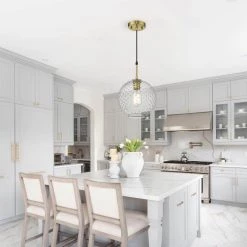 Manika 1-Light Brushed Gold Pendant with Clear Glass Shade by OVE Decors -Kenroy Home Sales brushed gold ove decors chandeliers 15lpe mani10 l 77 1000