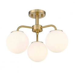 Melpark 3-Light Brushed Gold Semi-Flush Mount with Frosted Glass Shades by OVE Decors -Kenroy Home Sales brushed gold ove decors flush mount lights 15lsf melp15 lg 1f 1000