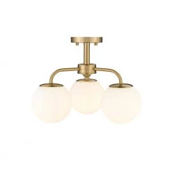 Melpark 3-Light Brushed Gold Semi-Flush Mount with Frosted Glass Shades by OVE Decors -Kenroy Home Sales brushed gold ove decors flush mount lights 15lsf melp15 lg 4f 1000