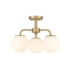 Melpark 3-Light Brushed Gold Semi-Flush Mount with Frosted Glass Shades by OVE Decors