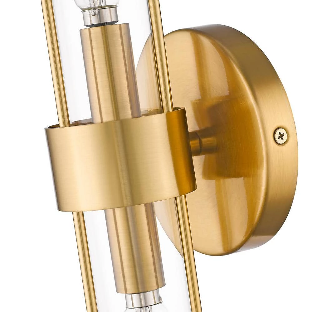 Romex 4.72 in. W 2-Light Brushed Gold Vanity Light with Clear Glass Shade by OVE Decors 7 Romex 4.72 in. W 2-Light Brushed Gold Vanity Light with Clear Glass Shade by OVE Decors - Image 5