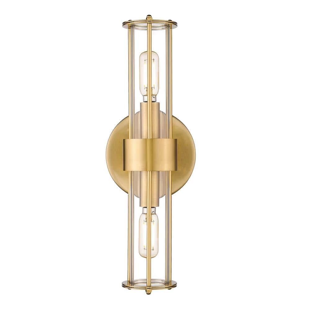 Romex 4.72 in. W 2-Light Brushed Gold Vanity Light with Clear Glass Shade by OVE Decors 3 Romex 4.72 in. W 2-Light Brushed Gold Vanity Light with Clear Glass Shade by OVE Decors