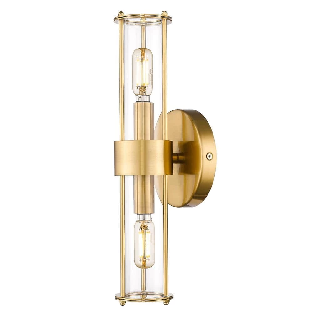 Romex 4.72 in. W 2-Light Brushed Gold Vanity Light with Clear Glass Shade by OVE Decors 4 Romex 4.72 in. W 2-Light Brushed Gold Vanity Light with Clear Glass Shade by OVE Decors - Image 2