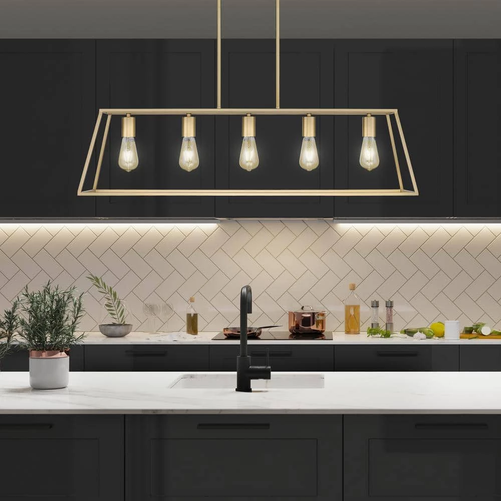 Adele 38 in. 5-Light Brushed Gold Painted Ceiling Pendant Light by OVE Decors 5 Adele 38 in. 5-Light Brushed Gold Painted Ceiling Pendant Light by OVE Decors - Image 3