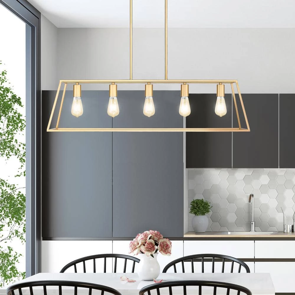Adele 38 in. 5-Light Brushed Gold Painted Ceiling Pendant Light by OVE Decors 4 Adele 38 in. 5-Light Brushed Gold Painted Ceiling Pendant Light by OVE Decors - Image 2