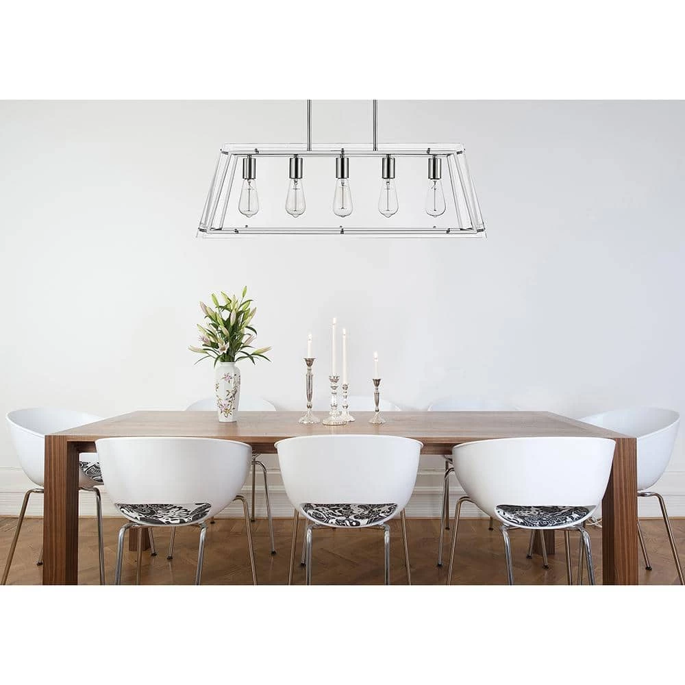 Evan V 5-Light Brushed Nickel Pendant by OVE Decors 5 Evan V 5-Light Brushed Nickel Pendant by OVE Decors - Image 3