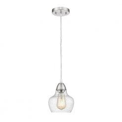 Norwich 1-Light Brushed Nickel Island Pendant Light with Seeded Glass Shade by OVE Decors