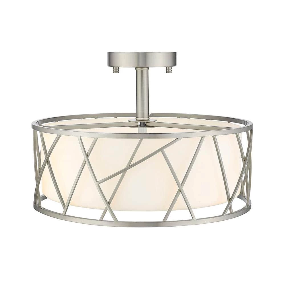 Alexandra 15 in. 3-Light Plated Brushed Nickel Semi-Flush Mount Light by OVE Decors 7 Alexandra 15 in. 3-Light Plated Brushed Nickel Semi-Flush Mount Light by OVE Decors - Image 5