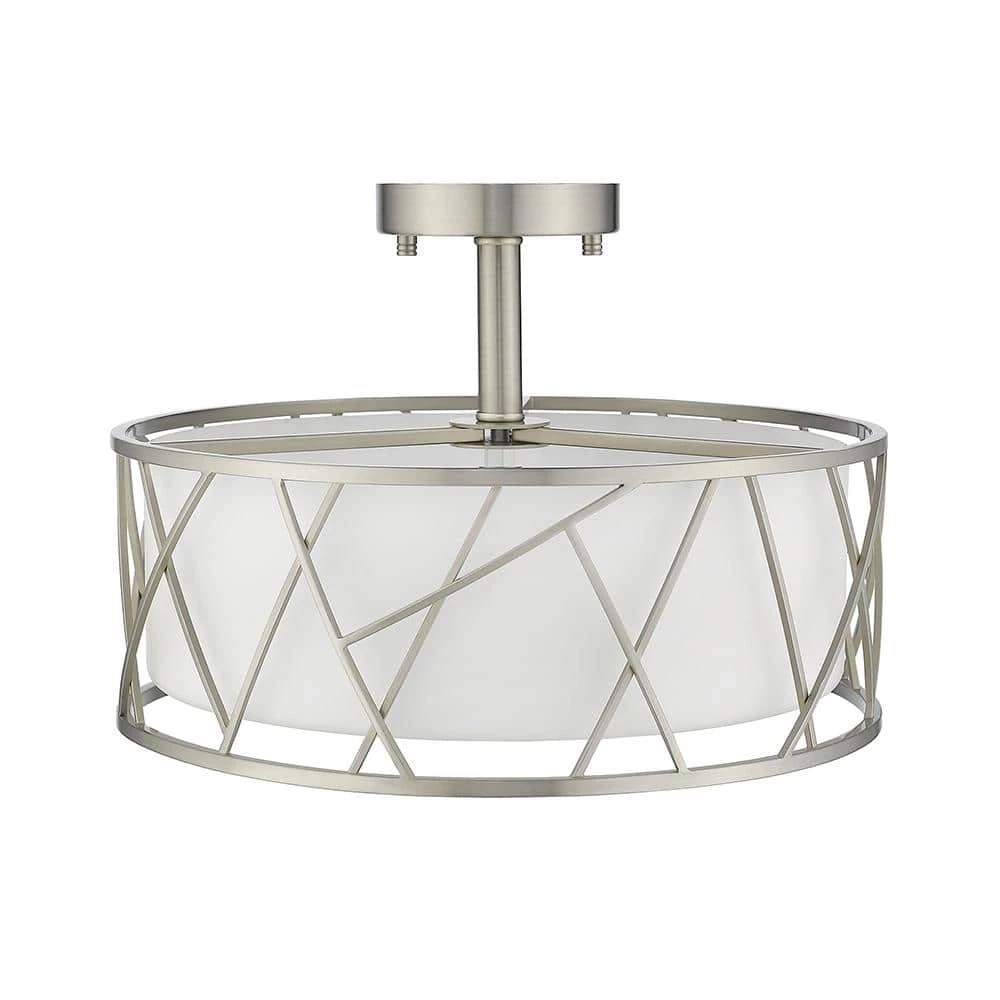 Alexandra 15 in. 3-Light Plated Brushed Nickel Semi-Flush Mount Light by OVE Decors 8 Alexandra 15 in. 3-Light Plated Brushed Nickel Semi-Flush Mount Light by OVE Decors - Image 6