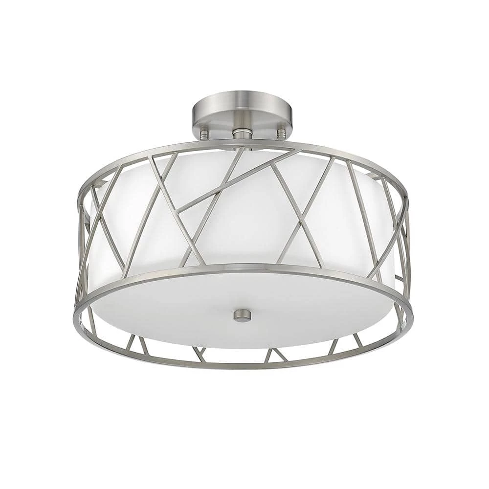 Alexandra 15 in. 3-Light Plated Brushed Nickel Semi-Flush Mount Light by OVE Decors 6 Alexandra 15 in. 3-Light Plated Brushed Nickel Semi-Flush Mount Light by OVE Decors - Image 4