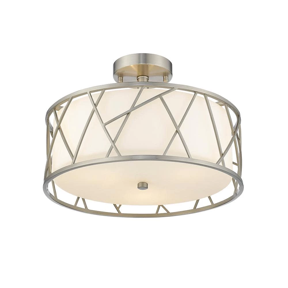 Alexandra 15 in. 3-Light Plated Brushed Nickel Semi-Flush Mount Light by OVE Decors 5 Alexandra 15 in. 3-Light Plated Brushed Nickel Semi-Flush Mount Light by OVE Decors - Image 3