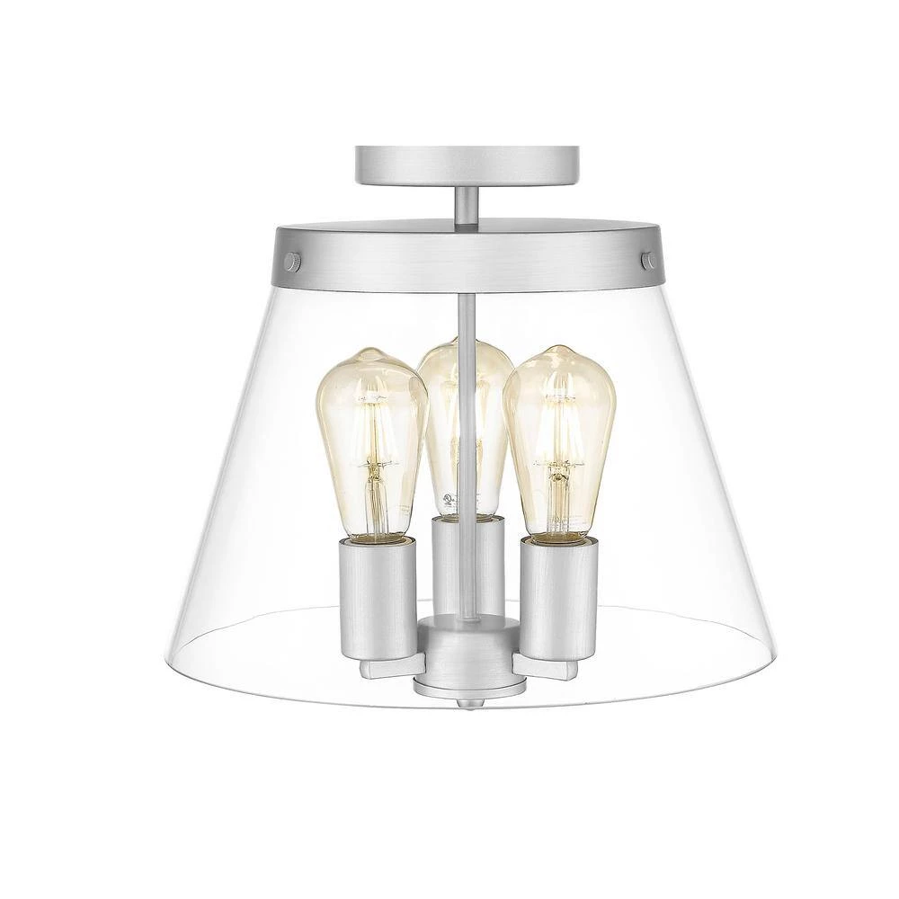 Lois 13 in. 3-Light Brushed Nickel Semi-Flush Mount with Clear Glass Shade by OVE Decors 5 Lois 13 in. 3-Light Brushed Nickel Semi-Flush Mount with Clear Glass Shade by OVE Decors - Image 3