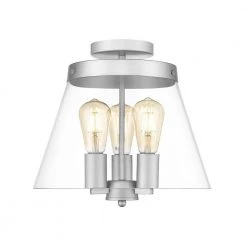 Lois 13 in. 3-Light Brushed Nickel Semi-Flush Mount with Clear Glass Shade by OVE Decors