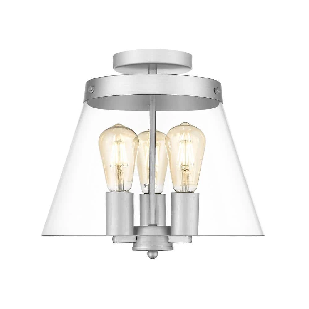 Lois 13 in. 3-Light Brushed Nickel Semi-Flush Mount with Clear Glass Shade by OVE Decors 3 Lois 13 in. 3-Light Brushed Nickel Semi-Flush Mount with Clear Glass Shade by OVE Decors