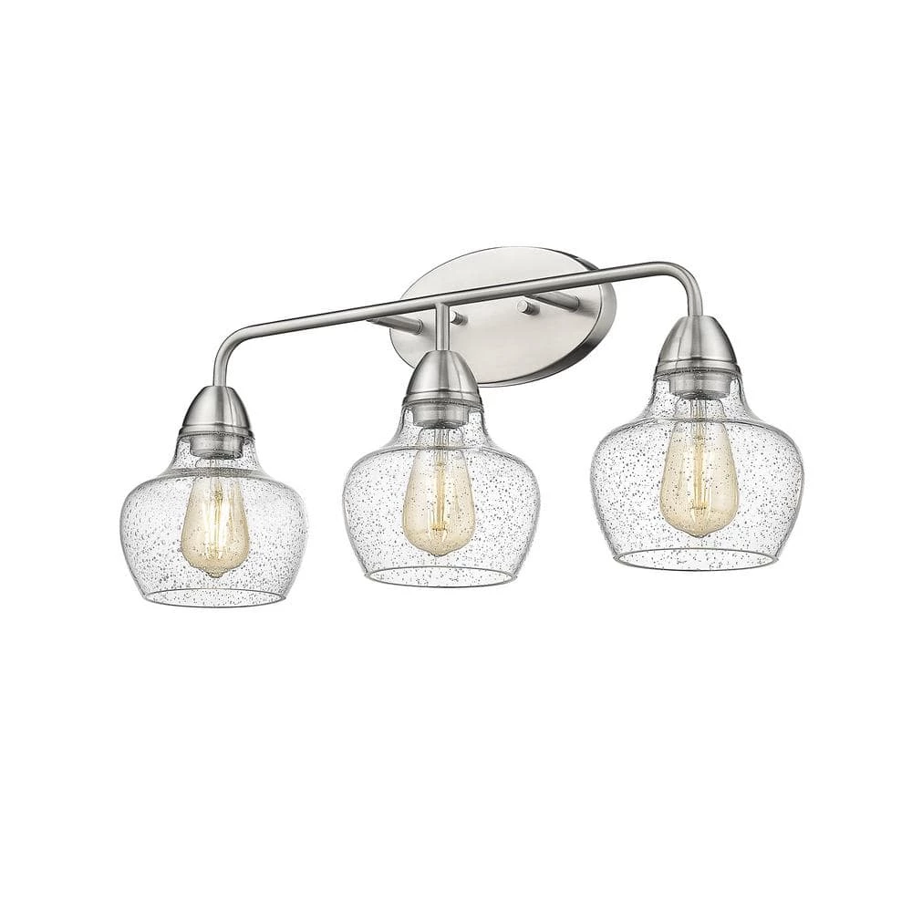 Norwich 24.41 in. W 3-Light Brushed Nickel Vanity Light with Seeded Glass Shade by OVE Decors 6 Norwich 24.41 in. W 3-Light Brushed Nickel Vanity Light with Seeded Glass Shade by OVE Decors - Image 4