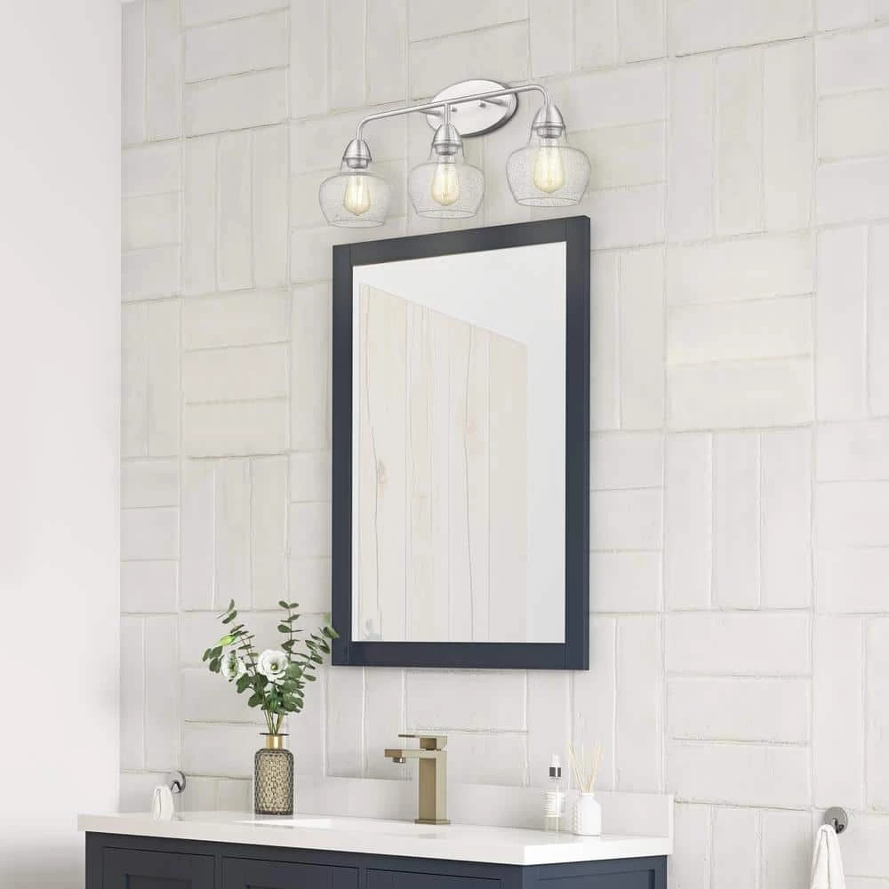 Norwich 24.41 in. W 3-Light Brushed Nickel Vanity Light with Seeded Glass Shade by OVE Decors 9 Norwich 24.41 in. W 3-Light Brushed Nickel Vanity Light with Seeded Glass Shade by OVE Decors - Image 7