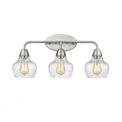 Norwich 24.41 in. W 3-Light Brushed Nickel Vanity Light with Seeded Glass Shade by OVE Decors