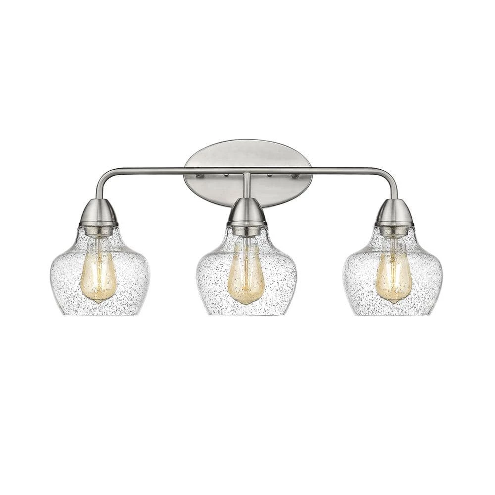 Norwich 24.41 in. W 3-Light Brushed Nickel Vanity Light with Seeded Glass Shade by OVE Decors 3 Norwich 24.41 in. W 3-Light Brushed Nickel Vanity Light with Seeded Glass Shade by OVE Decors