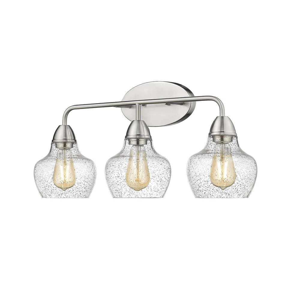 Norwich 24.41 in. W 3-Light Brushed Nickel Vanity Light with Seeded Glass Shade by OVE Decors 4 Norwich 24.41 in. W 3-Light Brushed Nickel Vanity Light with Seeded Glass Shade by OVE Decors - Image 2