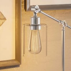 Thornton 25 in. Steel Desk Lamp with Glass Shade by Kenroy Home -Kenroy Home Sales brushed steel finish kenroy home desk lamps 32974bs 44 1000