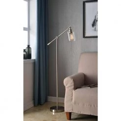 Thornton 56 in. Steel Floor Lamp with Clear Glass Shade by Kenroy Home -Kenroy Home Sales brushed steel finish kenroy home floor lamps 32975bs 31 1000