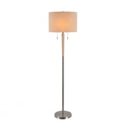 Sonata 58 in. Brushed Steel Floor Lamp with Cream Drum Shade by Kenroy Home