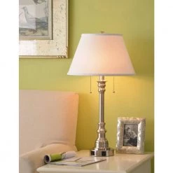 Spyglass 30 in. Brushed Steel Double Outlet Table Lamp with White Fabric Shade by Kenroy Home 17 Spyglass 30 in. Brushed Steel Double Outlet Table Lamp with White Fabric Shade by Kenroy Home -Kenroy Home Sales brushed steel finish kenroy home table lamps 30437bs oor 31 1000
