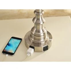 Spyglass 30 in. Brushed Steel Double Outlet Table Lamp with White Fabric Shade by Kenroy Home 16 Spyglass 30 in. Brushed Steel Double Outlet Table Lamp with White Fabric Shade by Kenroy Home -Kenroy Home Sales brushed steel finish kenroy home table lamps 30437bs oor 76 1000