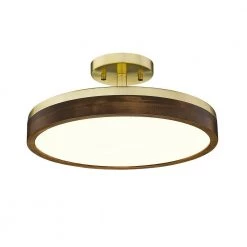 Kevan 13.76 in. Champagne Gold and Wood Frame LED Integrated Semi-Flush Mount with Shade by OVE Decors -Kenroy Home Sales champagne gold ove decors flush mount lights 15lch keva14 lg 44 1000