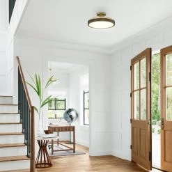 Kevan 13.76 in. Champagne Gold and Wood Frame LED Integrated Semi-Flush Mount with Shade by OVE Decors -Kenroy Home Sales champagne gold ove decors flush mount lights 15lch keva14 lg 77 1000