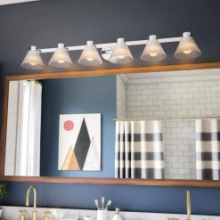 Maxwell 52 in. 6-Light Chrome Vanity Light with White Glass Shades by Kenroy Home -Kenroy Home Sales chrome kenroy home vanity lighting 91796ch fa 1000