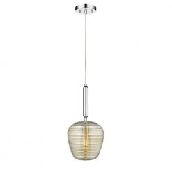 Amber 1-Light Chrome Island Pendant Light with Cognac Finish Glass Shade by OVE Decors