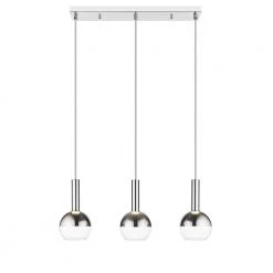 Kim 25 in. 3-Light Integrated LED Chrome and Clear Glass Ceiling Pendant Light by OVE Decors