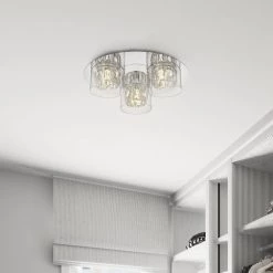Aster Chrome Integrated LED Flush Mount with Crystal and Clear Glass by OVE Decors -Kenroy Home Sales chrome ove decors flush mount lights 15lva aste15 lc 77 1000