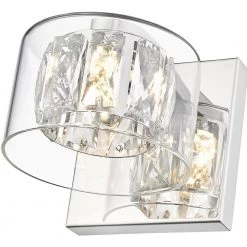 Aster 1-Light Chrome Wall Sconce with Crystal and Clear Glass Shade by OVE Decors -Kenroy Home Sales chrome ove decors vanity lighting 15lva aste05 lc 76 1000