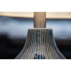 Intaglio 22 in. Blue Accent Lamp with White Linen Shade by Kenroy Home -Kenroy Home Sales distressed blue ceramic finish kenroy home table lamps 33161dblu 1f 1000