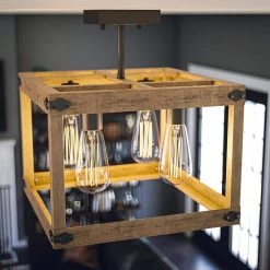 Swanson 4-Light Distressed White Semi-Flush Mount by Kenroy Home -Kenroy Home Sales distressed white woodgrain with graphite finish kenroy home flush mount lights 93966grph 1f 1000