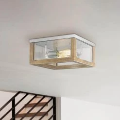 Lois 11.8 in. W 2-Light Driftwood Square Flush Mount by OVE Decors -Kenroy Home Sales driftwood ove decors flush mount lights 15lfmr loi912 l 31 1000