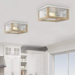 Lois 11.8 in. W 2-Light Driftwood Square Flush Mount by OVE Decors -Kenroy Home Sales driftwood ove decors flush mount lights 15lfmr loi912 l fa 1000