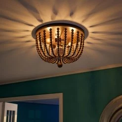 Dumas 15.75 in. 3-Light Golden Bronze Wood Bead Flush Mount Light by Kenroy Home 15 Dumas 15.75 in. 3-Light Golden Bronze Wood Bead Flush Mount Light by Kenroy Home -Kenroy Home Sales golden bronze finish with gray wood beads kenroy home flush mount lights 93134gbrz 31 1000