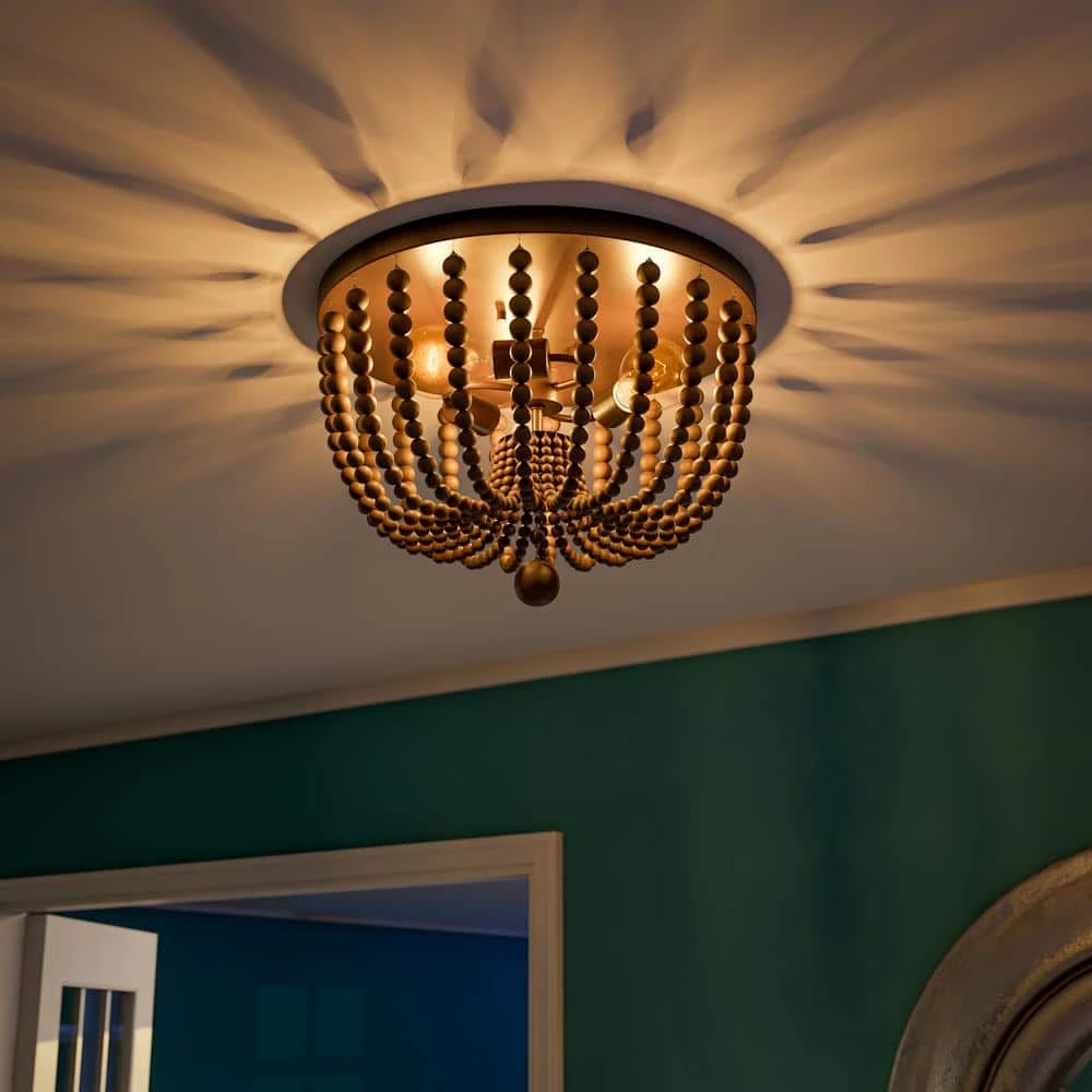 Dumas 15.75 in. 3-Light Golden Bronze Wood Bead Flush Mount Light by Kenroy Home 9 Dumas 15.75 in. 3-Light Golden Bronze Wood Bead Flush Mount Light by Kenroy Home - Image 7
