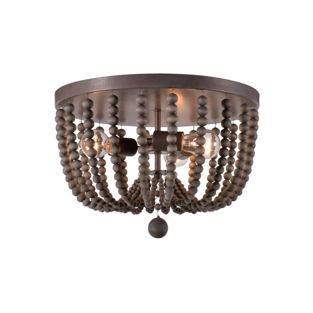 Dumas 15.75 in. 3-Light Golden Bronze Wood Bead Flush Mount Light by Kenroy Home 3 Dumas 15.75 in. 3-Light Golden Bronze Wood Bead Flush Mount Light by Kenroy Home