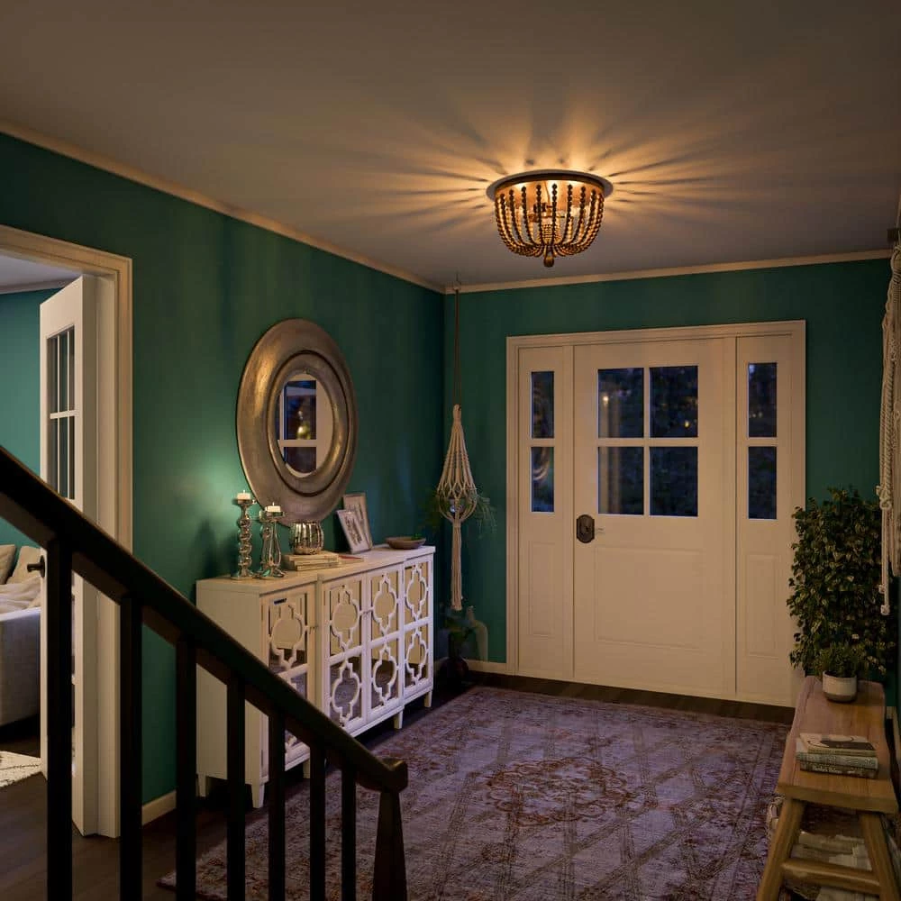 Dumas 15.75 in. 3-Light Golden Bronze Wood Bead Flush Mount Light by Kenroy Home 8 Dumas 15.75 in. 3-Light Golden Bronze Wood Bead Flush Mount Light by Kenroy Home - Image 6