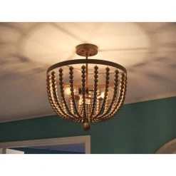 Dumas 3-Light Golden Bronze Wood Bead Semi-Flush Mount by Kenroy Home -Kenroy Home Sales golden bronze finish with gray wood beads kenroy home flush mount lights 93136gbrz 31 1000