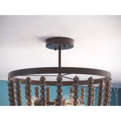 Dumas 3-Light Golden Bronze Wood Bead Semi-Flush Mount by Kenroy Home -Kenroy Home Sales golden bronze finish with gray wood beads kenroy home flush mount lights 93136gbrz fa 1000