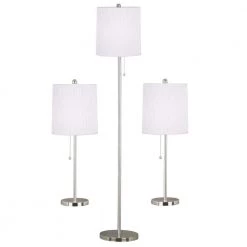 Selma 25 in. Brushed Steel 2 Table and 1 Floor Lamp Set by Kenroy Home